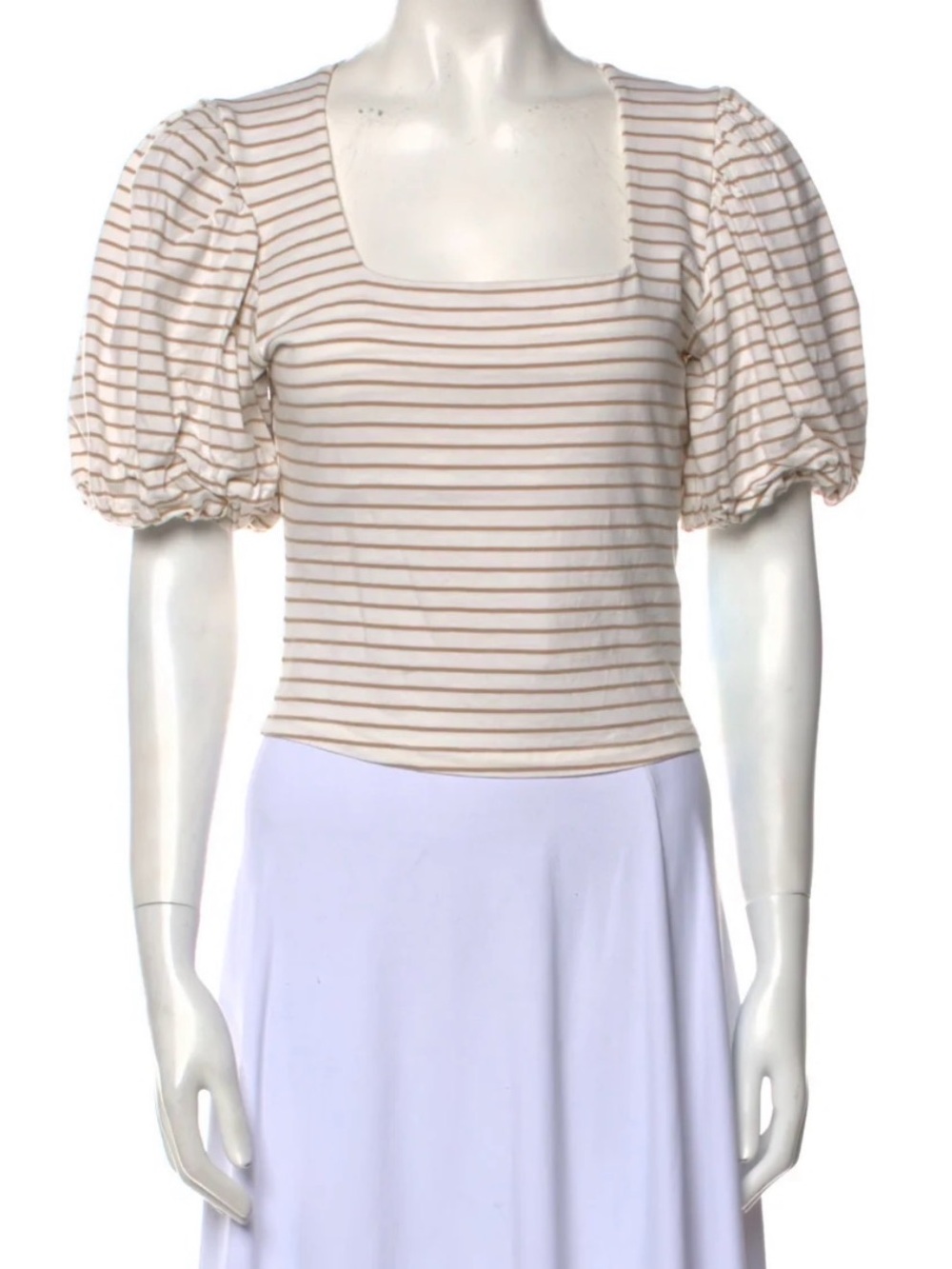 Frame Denim Striped Puff-Sleeve Crop Top in Cream and Tan